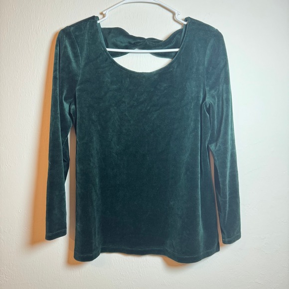 T by Talbots Tops - T by Talbots Womens Medium Petite Velour Crossed Back Long Sleeve Top Green